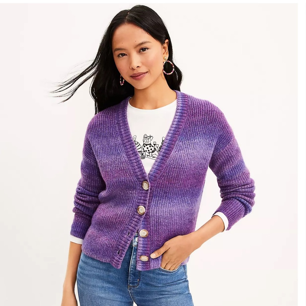 Spacedye Ribbed V-Neck Cardigan